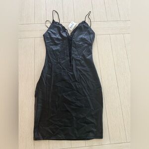 Elegant Black Faux Leather Slip Dress